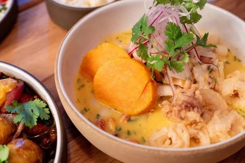 A vibrant Peruvian ceviche with sweet potato and calamari at Leche de Tigre, San Antonio