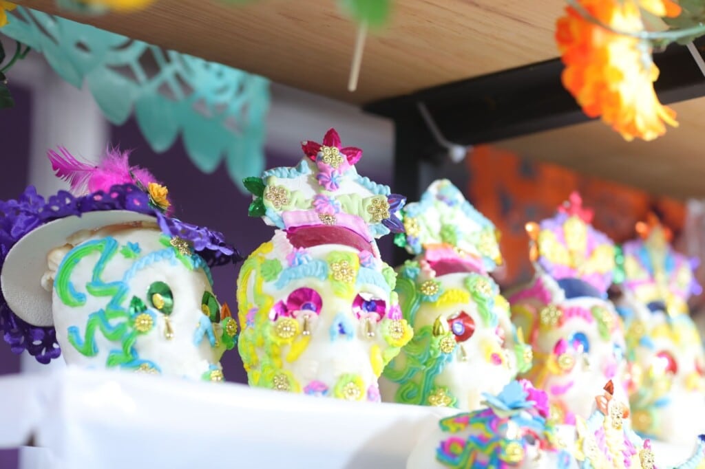 Colorful decorated sugar skulls for Día de los Muertos